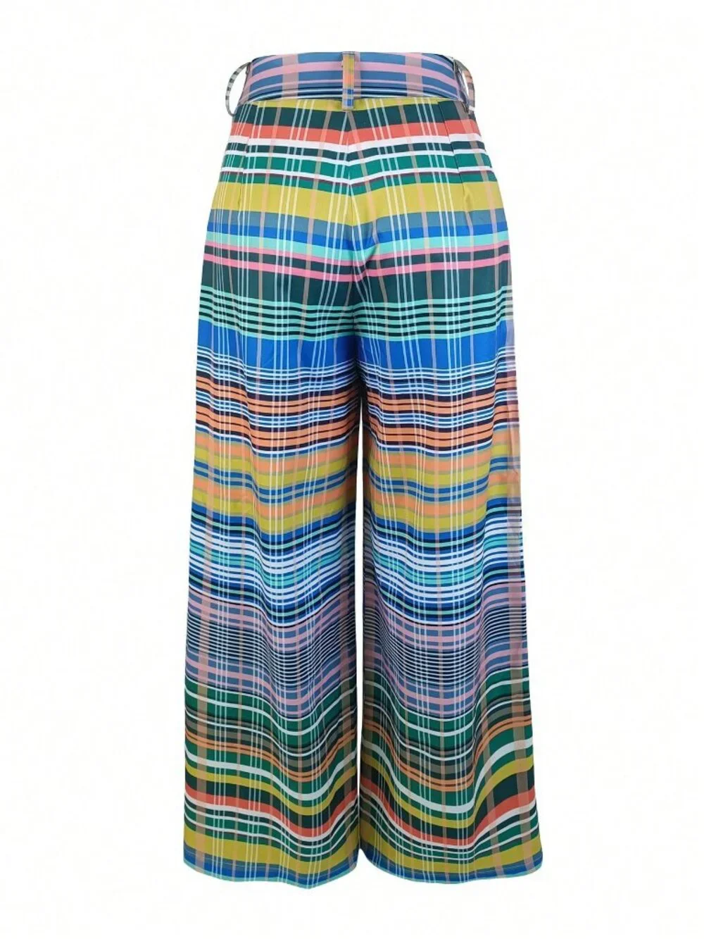 Multicolor Casual Women's Plaid Loose Straight Leg Pants - Picture 2 of 4